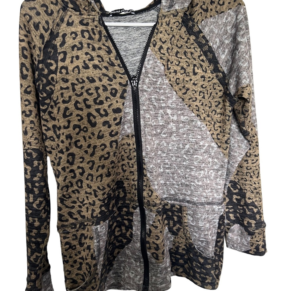 David cline Dijon animal print full zip hoodie lightweight jacket size xs